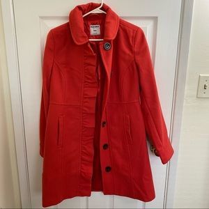 Red NWT Old Navy Pea Coat with Ruffle Detail Size M
